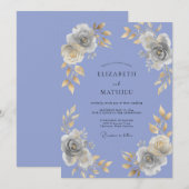 Invitation Mariage peint à l'or et au pervenche (Devant / Derrière)
