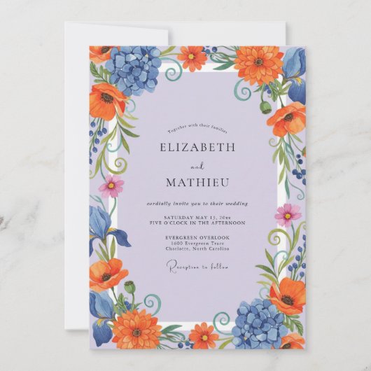 Invitation Mariage peint à l'orange lavande (Devant)
