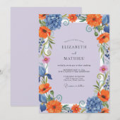 Invitation Mariage peint à l'orange lavande (Devant / Derrière)
