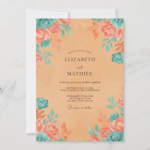 Invitation Mariage peint Abricot Turquoise