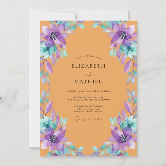 Invitation Mariage Peint Ambre Violet (Devant)