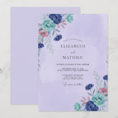 Invitation Mariage peint Améthyste et sarcelle (Devant / Derrière)