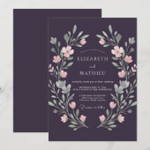 Invitation Mariage Peint Antique Argent Plum (Devant / Derrière)