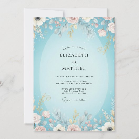 Invitation Mariage peint Aqua Blush (Devant)