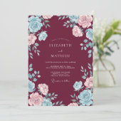 Invitation Mariage Peint Aqua Bordeaux (Debout devant)