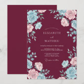 Invitation Mariage Peint Aqua Bordeaux (Devant / Derrière)