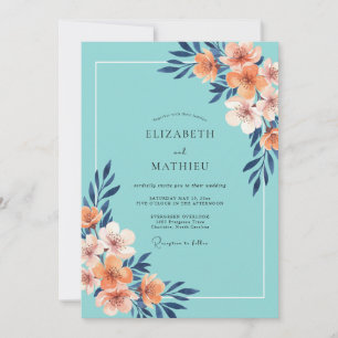 Invitation Mariage Peint Aqua Corail
