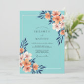 Invitation Mariage Peint Aqua Corail (Debout devant)
