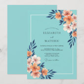 Invitation Mariage Peint Aqua Corail (Devant / Derrière)
