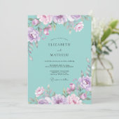 Invitation Mariage Peint Aqua Lilas (Debout devant)