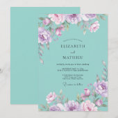 Invitation Mariage Peint Aqua Lilas (Devant / Derrière)