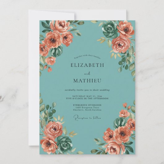 Invitation Mariage peint Aqua Peach (Devant)