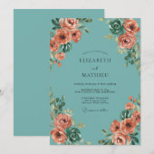 Invitation Mariage peint Aqua Peach (Devant / Derrière)