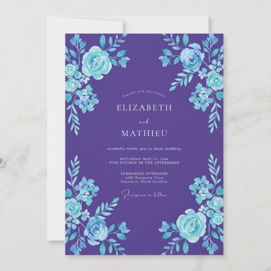 Invitation Mariage Peint Aqua Violet (Devant)