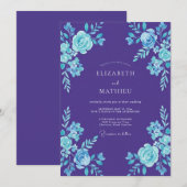 Invitation Mariage Peint Aqua Violet (Devant / Derrière)