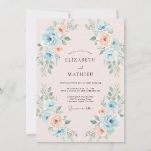 Invitation Mariage peint aquarelle Abricot Azur