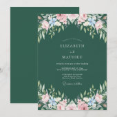 Invitation Mariage peint au Bleuet de la Forêt (Devant / Derrière)