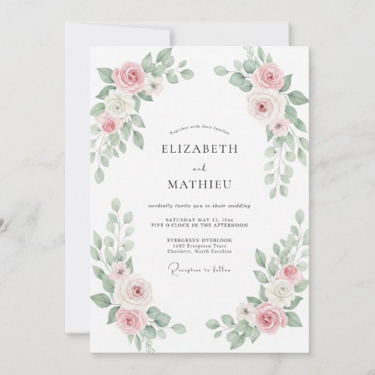 Invitation Mariage Peint au Blush Sage (Devant)