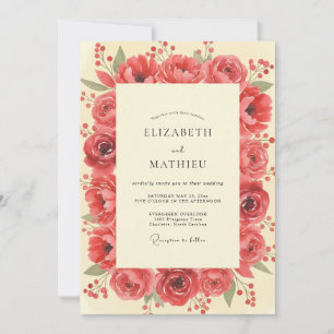 Invitation Mariage peint au bouton de renoncule corail