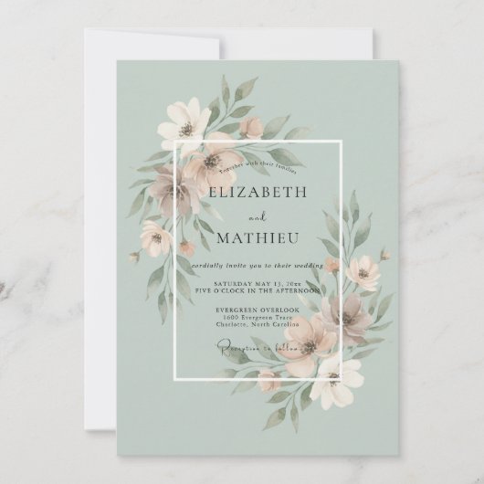 Invitation Mariage peint au céladon atténué (Devant)