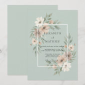 Invitation Mariage peint au céladon atténué (Devant / Derrière)