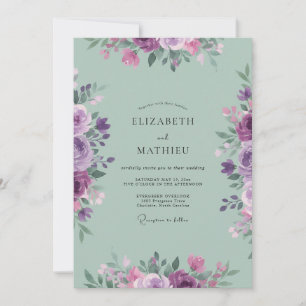 Invitation Mariage peint au céladon lilas