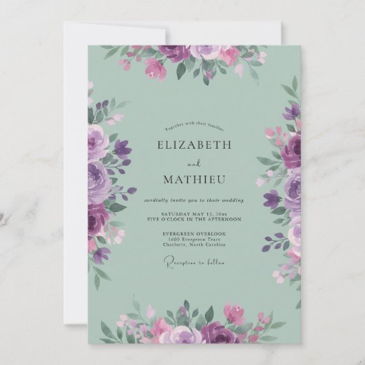 Invitation Mariage peint au céladon lilas (Devant)