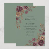 Invitation Mariage peint au céladon prune (Devant / Derrière)