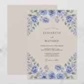 Invitation Mariage Peint au Champagne Pervenche (Devant / Derrière)
