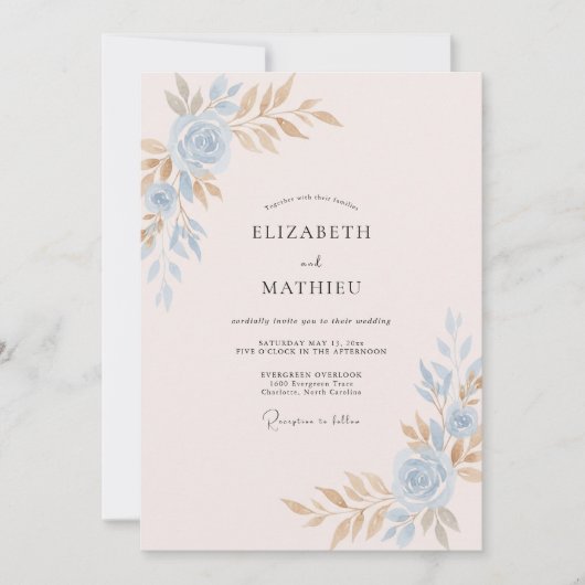 Invitation Mariage peint au Champagne rose (Devant)