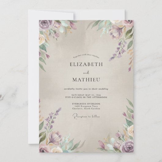 Invitation Mariage peint au Champagne Violet (Devant)
