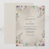 Invitation Mariage peint au Champagne Violet (Devant / Derrière)