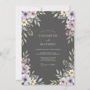 Invitation Mariage Peint au Charbon de Bois Mauve