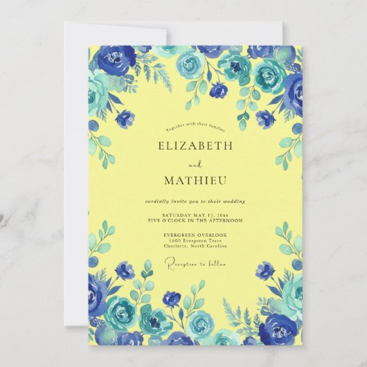 Invitation Mariage peint au cobalt citrine (Devant)