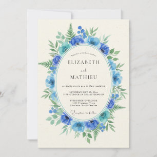 Invitation Mariage Peint au Cobalt Turquoise