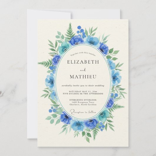 Invitation Mariage Peint au Cobalt Turquoise (Devant)