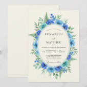 Invitation Mariage Peint au Cobalt Turquoise (Devant / Derrière)