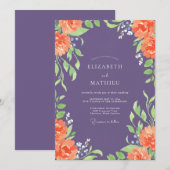Invitation Mariage peint au corail améthyste (Devant / Derrière)