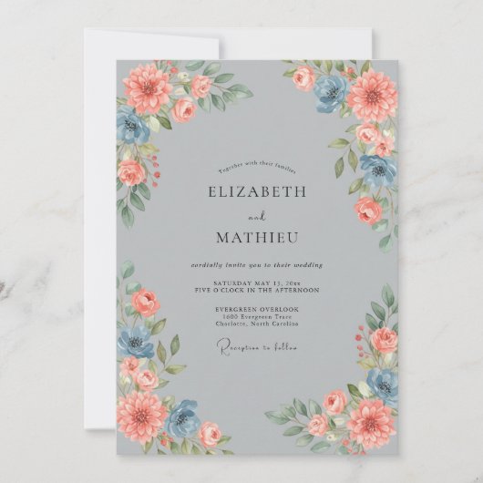 Invitation Mariage peint au corail argenté (Devant)