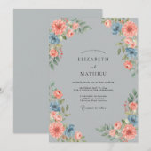 Invitation Mariage peint au corail argenté (Devant / Derrière)