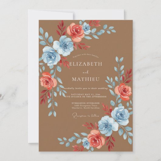 Invitation Mariage peint au corail caramel (Devant)