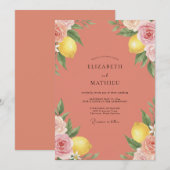 Invitation Mariage Peint au Corail Citron (Devant / Derrière)
