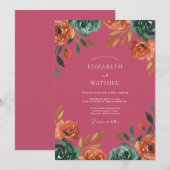 Invitation Mariage peint au corail de baie (Devant / Derrière)