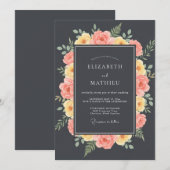 Invitation Mariage peint au corail de charbon (Devant / Derrière)