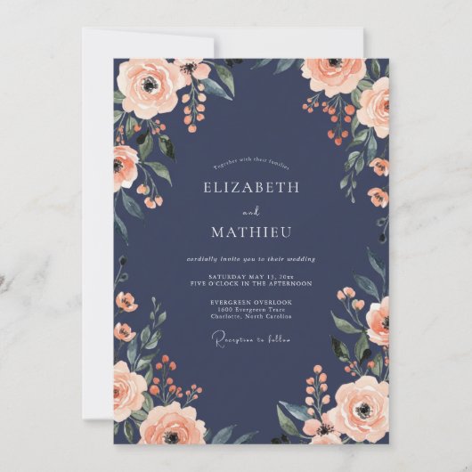 Invitation Mariage peint au corail de minuit (Devant)