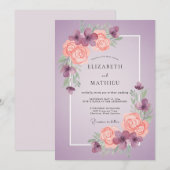 Invitation Mariage peint au corail doux améthyste (Devant / Derrière)