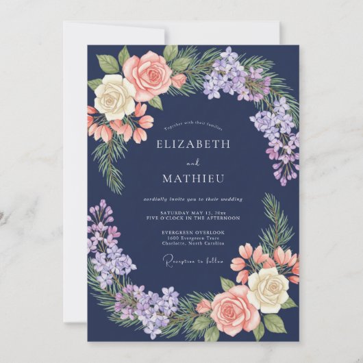 Invitation Mariage peint au corail doux de minuit (Devant)