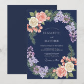 Invitation Mariage peint au corail doux de minuit (Devant / Derrière)