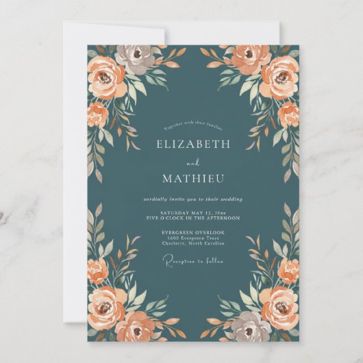 Invitation Mariage peint au corail essence (Devant)
