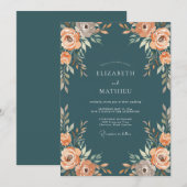 Invitation Mariage peint au corail essence (Devant / Derrière)